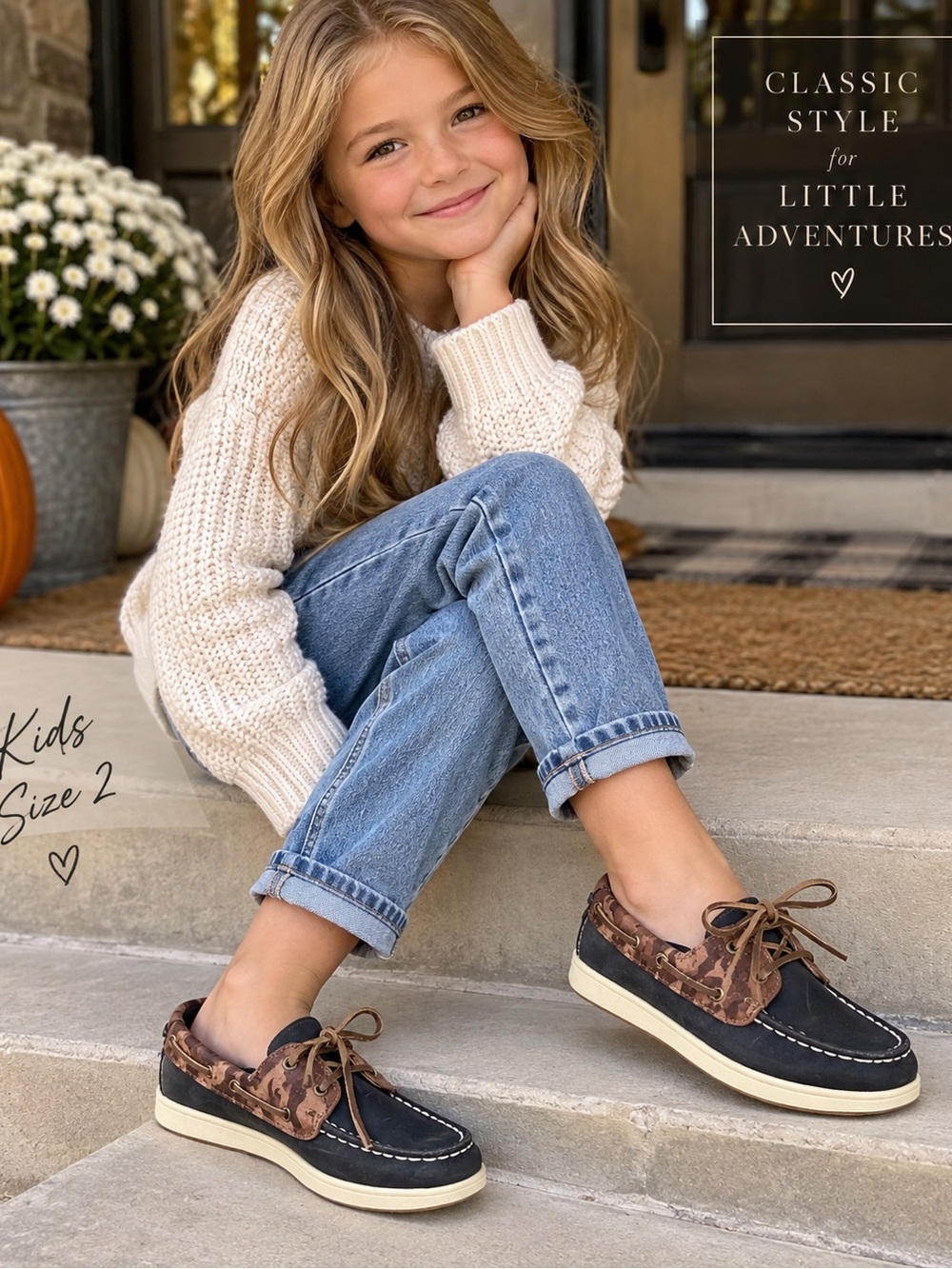 Sperry Kids Boat Shoes - Black with Brown Camo Trim